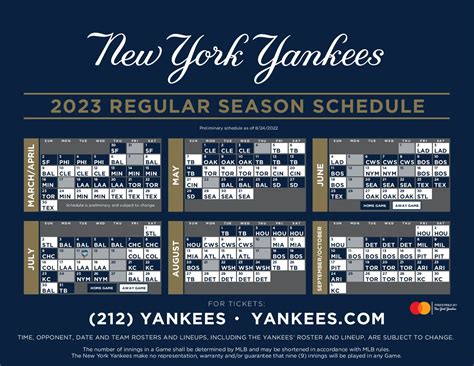 Yankees Printable Schedule